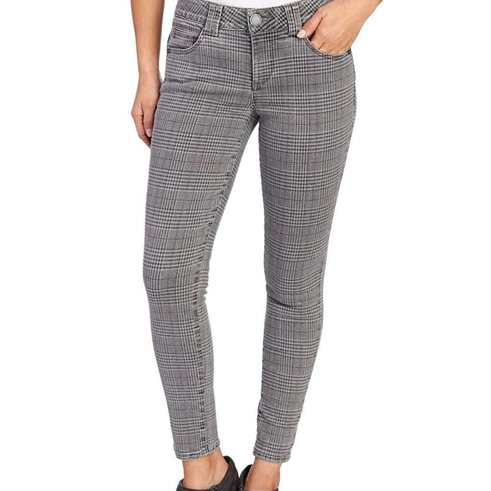 Democracy Ab Technology Glen Plaid Slim Tummy Trimmer Stretch Pants Gray 6